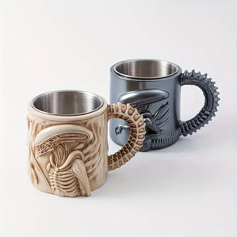 3D Xenomorph Mug | Stainless Steel Sci-Fi Coffee Cup for Alien Movie Fans