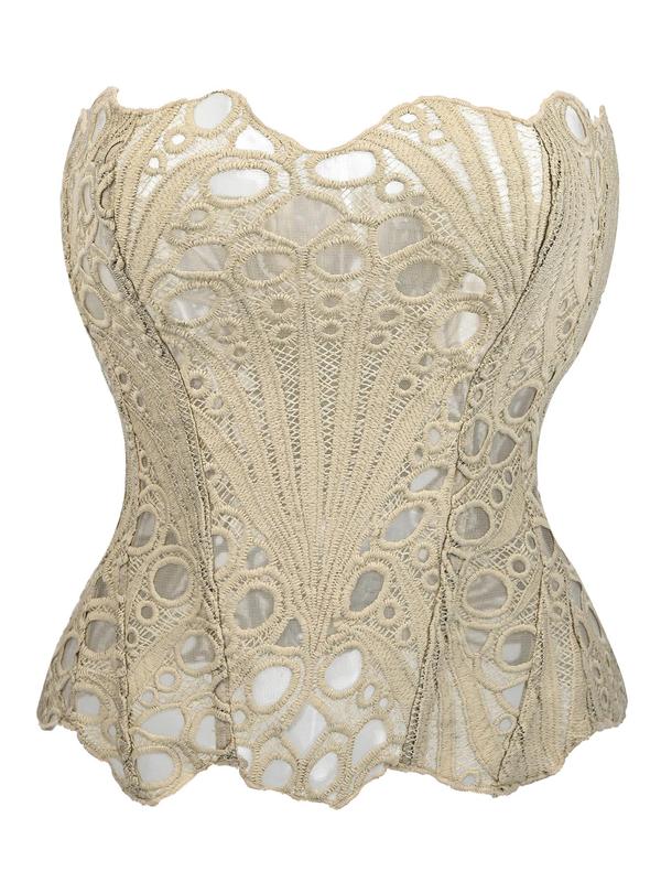 Lace Up Contrast Lace Corset Top Tummy Control Shapewear