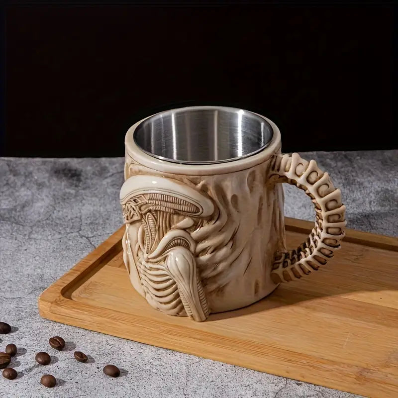 3D Xenomorph Mug | Stainless Steel Sci-Fi Coffee Cup for Alien Movie Fans