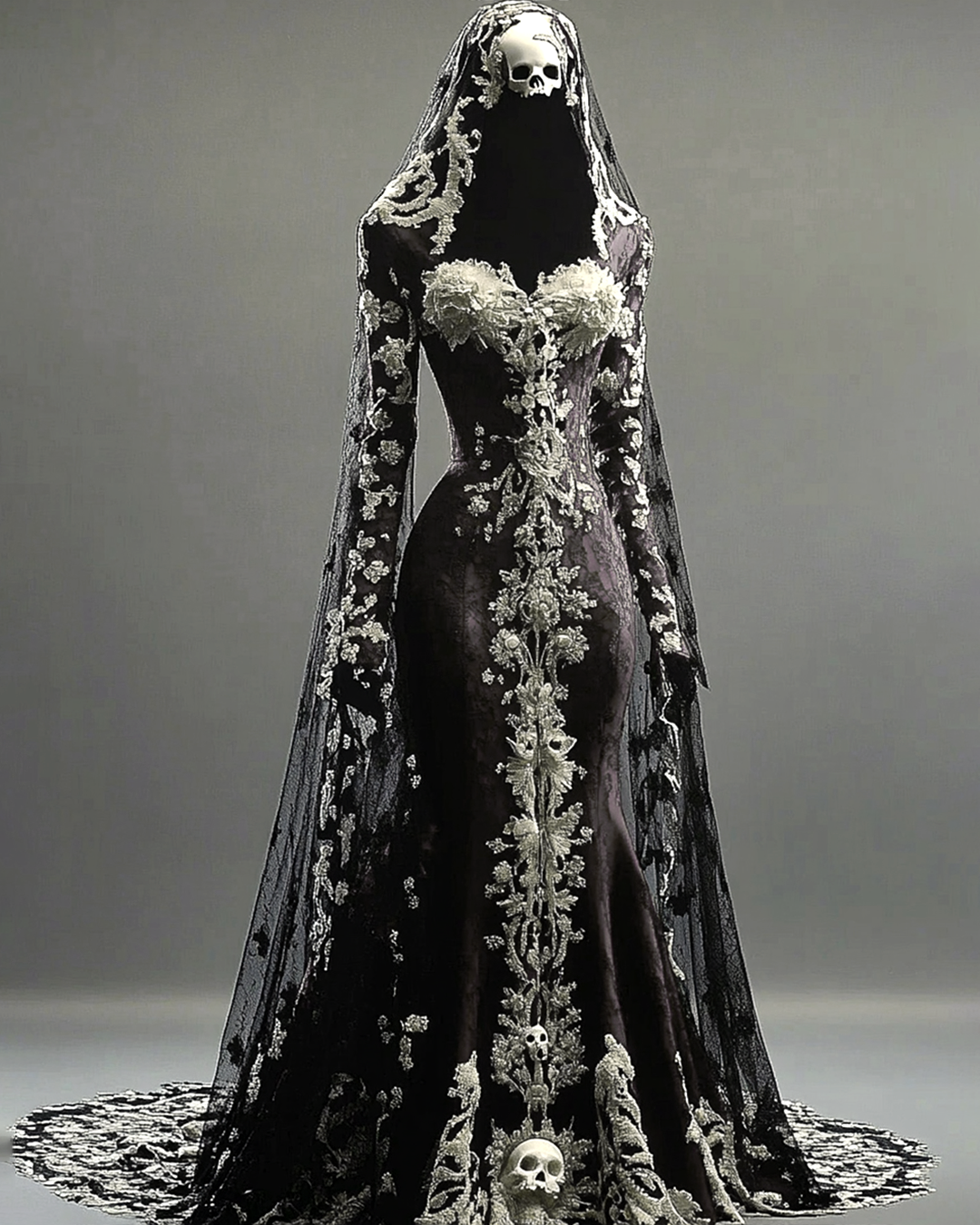 Halloween Themed Contrasting Lace Embroidered Dress
