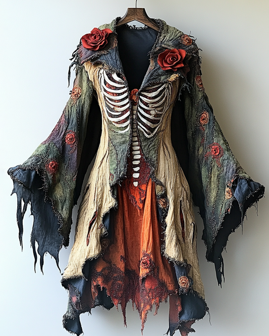 Women's Halloween Themed Rose Embroidered Irregular Ruffle Cape
