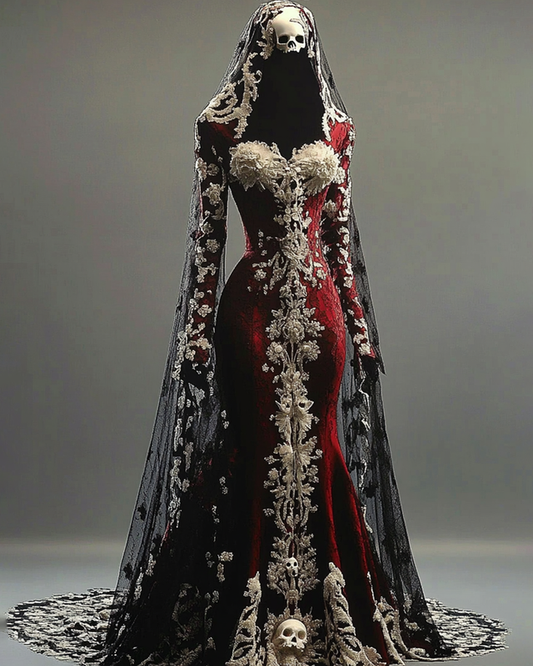 Halloween Themed  Contrasting Lace Embroidered Dress