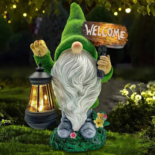 Large Garden Gnome Statue with Solar Lantern – Outdoor Decor for Patio, Lawn, Porch, Halloween & Christmas