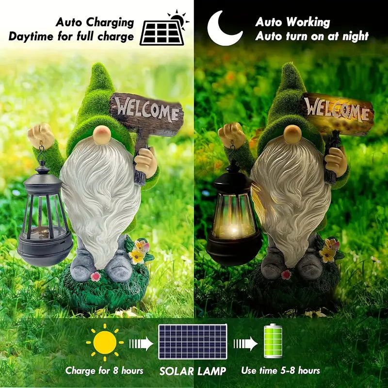 Large Garden Gnome Statue with Solar Lantern – Outdoor Decor for Patio, Lawn, Porch, Halloween & Christmas