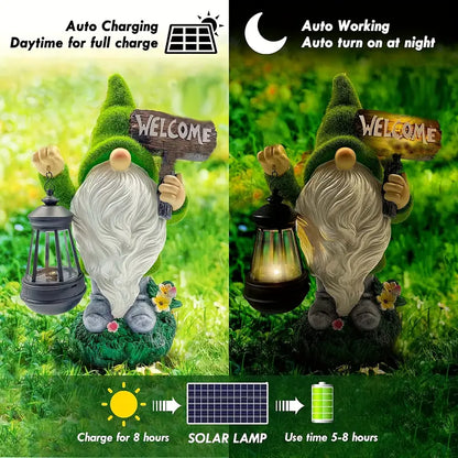 Large Garden Gnome Statue with Solar Lantern – Outdoor Decor for Patio, Lawn, Porch, Halloween & Christmas