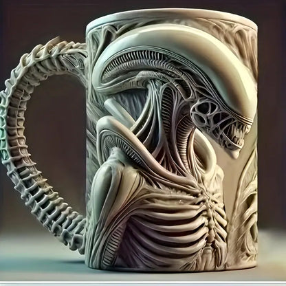 3D Xenomorph Mug | Stainless Steel Sci-Fi Coffee Cup for Alien Movie Fans