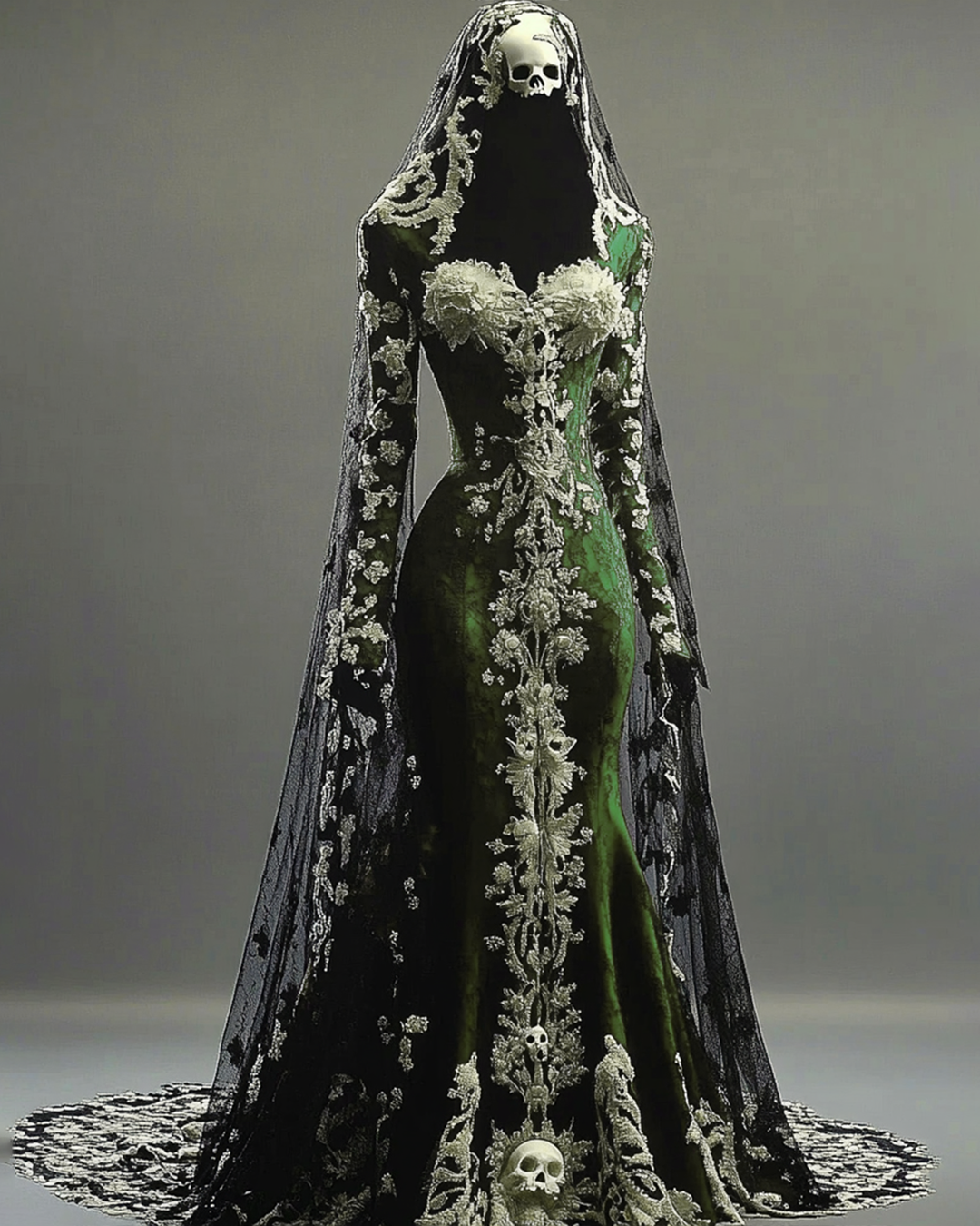 Halloween Themed  Contrasting Lace Embroidered Dress