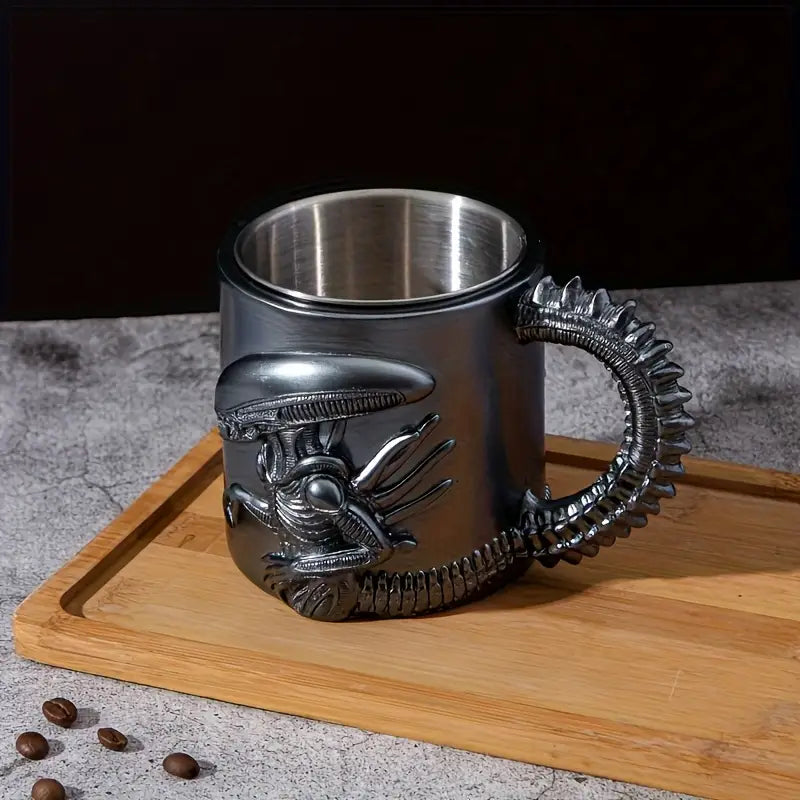 3D Xenomorph Mug | Stainless Steel Sci-Fi Coffee Cup for Alien Movie Fans