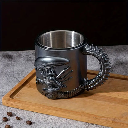 3D Xenomorph Mug | Stainless Steel Sci-Fi Coffee Cup for Alien Movie Fans
