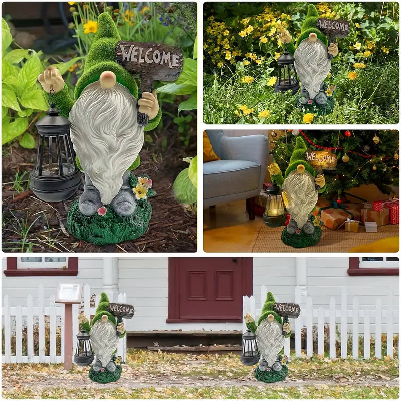 Large Garden Gnome Statue with Solar Lantern – Outdoor Decor for Patio, Lawn, Porch, Halloween & Christmas