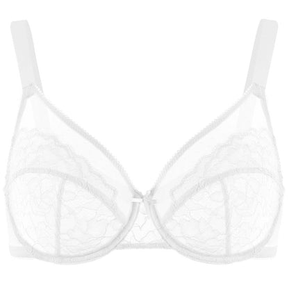 Enchante Floral Lace Plus Size Underwire Unlined Unpadded Minimizer Full Coverage Bra Women's Wear Comfortable Breathable Mesh Cup