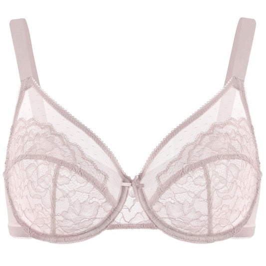 Enchante Floral Lace Plus Size Underwire Unlined Unpadded Minimizer Full Coverage Bra Women's Wear Comfortable Breathable Mesh Cup