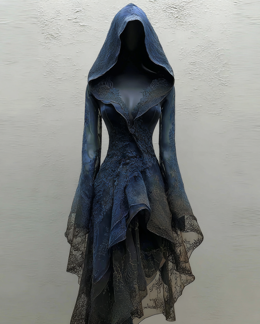Halloween Themed Irregular Ruffle Lace Patchwork Hooded Dress