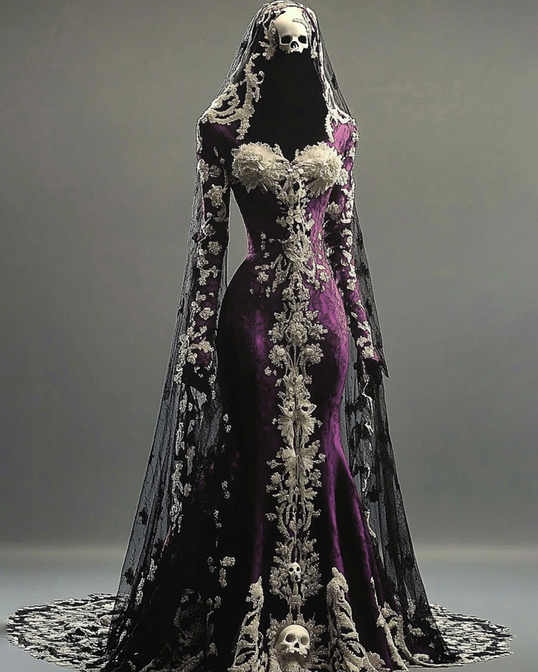 Halloween Themed  Contrasting Lace Embroidered Dress