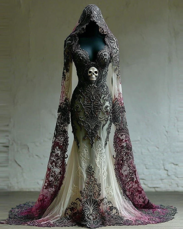 Halloween Themed Gradient  Lace Patchwork Dress