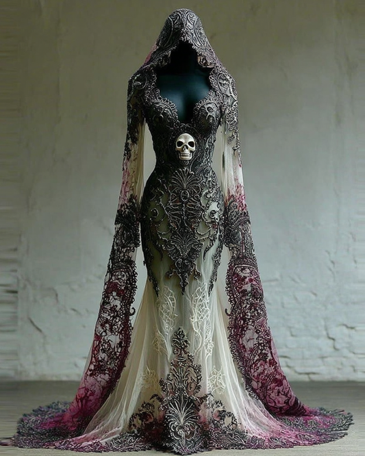 Halloween Themed Gradient  Lace Patchwork Dress