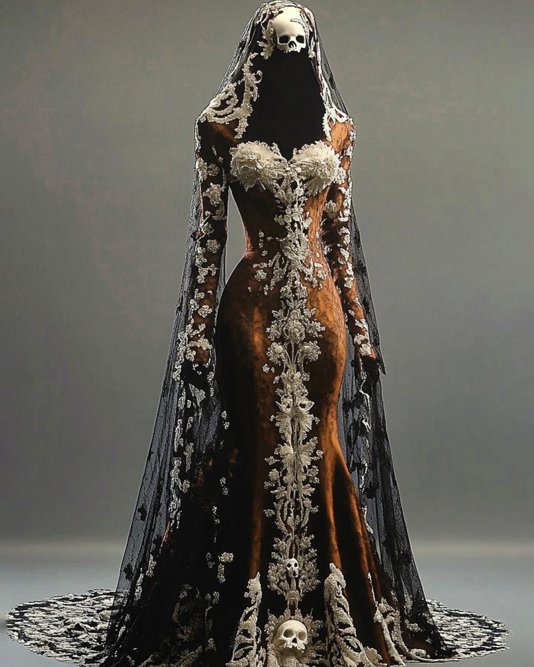Halloween Themed  Contrasting Lace Embroidered Dress