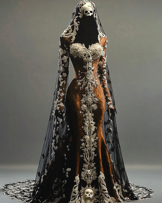 Halloween Themed  Contrasting Lace Embroidered Dress