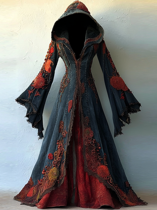 Women's Halloween exaggerated contrasting color cape dress